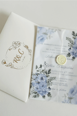premium customized gold foil, wax seal ,butter sheet, off white envelope