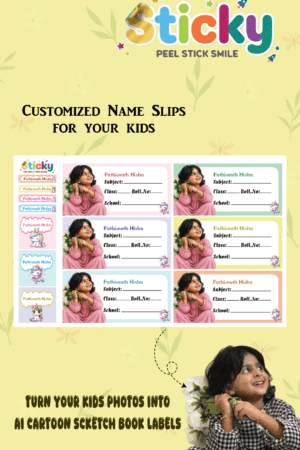 Customised labels with cartoonised photo & name