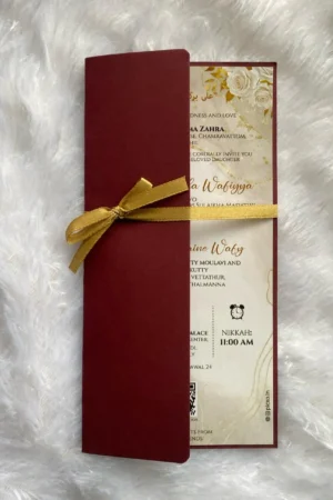Strightcut meroon card with bow(8x4)