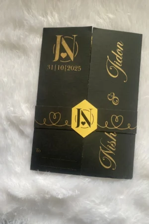Silver color card with black color cover and tag.