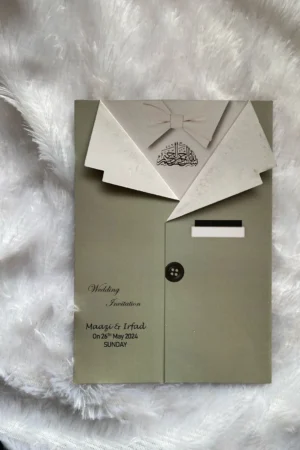Green color shirt invitation.