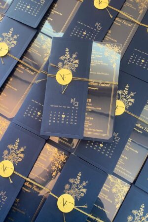Trasparent card with blue cover gold paper tag