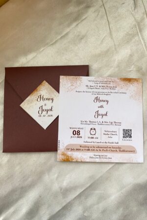 Square cut Flap import paper envelop with digital card Cofee Brown