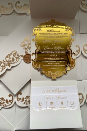 Mirror gold acrylic fancy shape card with envelope, wax seal, extra 2 texture card