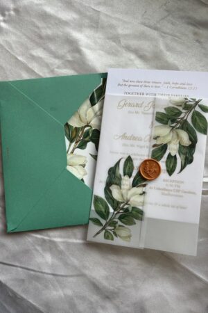 Green color cover with texture card, buttersheet and waxseal